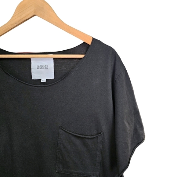 Profound Aesthetic Womens Black One Pocket Scoop Neck Tee Size XL Rolled Edge - Picture 6 of 10